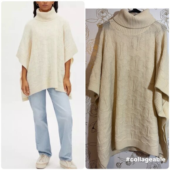 Coach Sweaters - NEW Coach Chunky Knit Wool Oversized Sweater Poncho Cream Medium Large 12